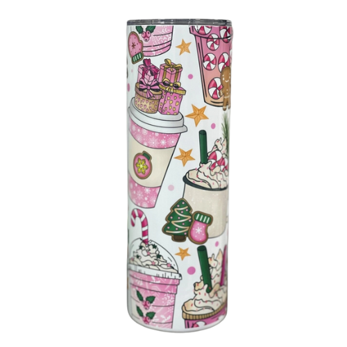 Pink Peppermint Christmas 20 Oz Skinny Tumbler - Candle Divas