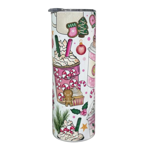 Pink Peppermint Christmas 20 Oz Skinny Tumbler - Candle Divas