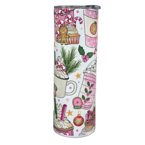 Pink Peppermint Christmas 20 Oz Skinny Tumbler - Candle Divas