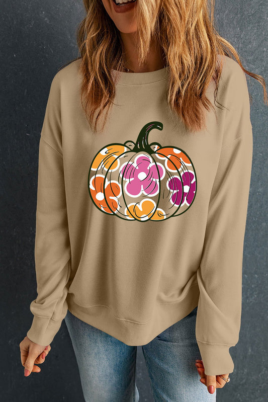 Pumpkin & Flower Graphic Long Sleeve Sweatshirt - Candle Divas