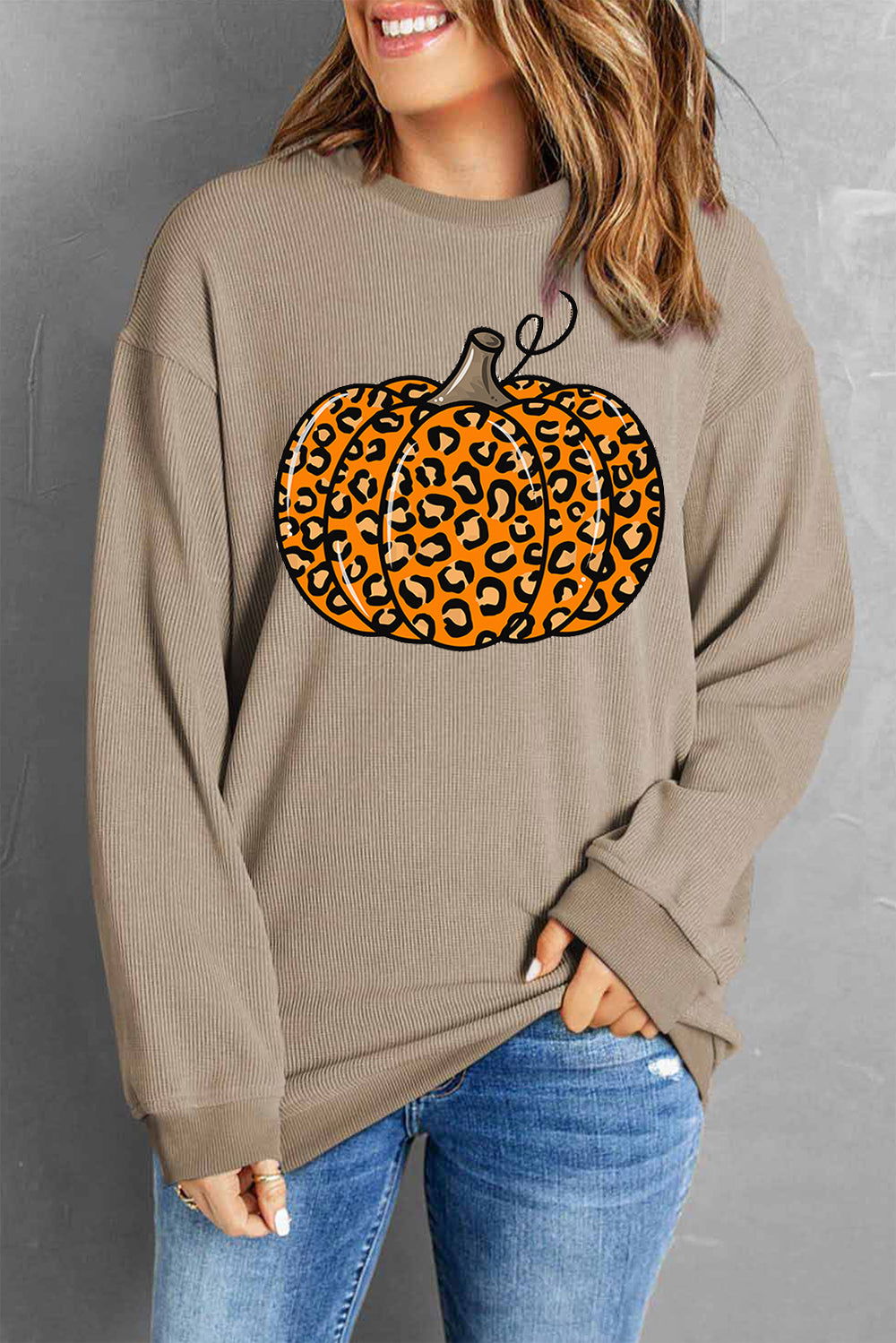 Pumpkin Round Neck Long Sleeve Sweatshirt - Candle Divas