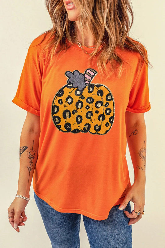 Pumpkin Round Neck Short Sleeve T-Shirt - Candle Divas