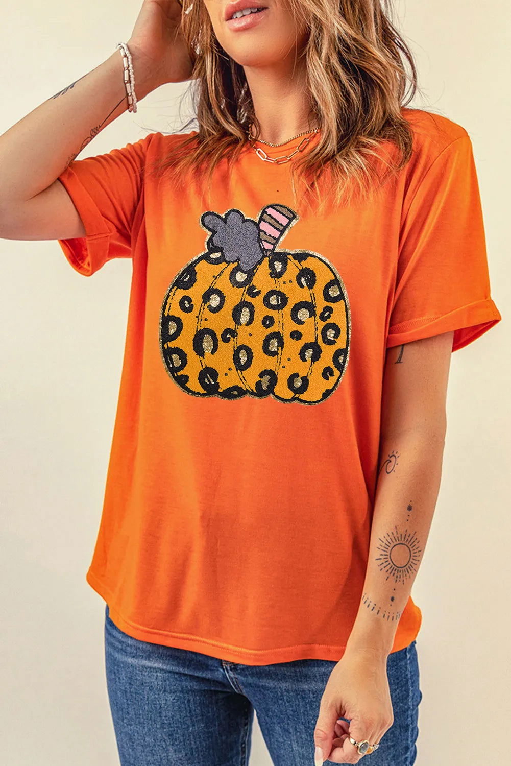 Pumpkin Round Neck Short Sleeve T-Shirt - Candle Divas