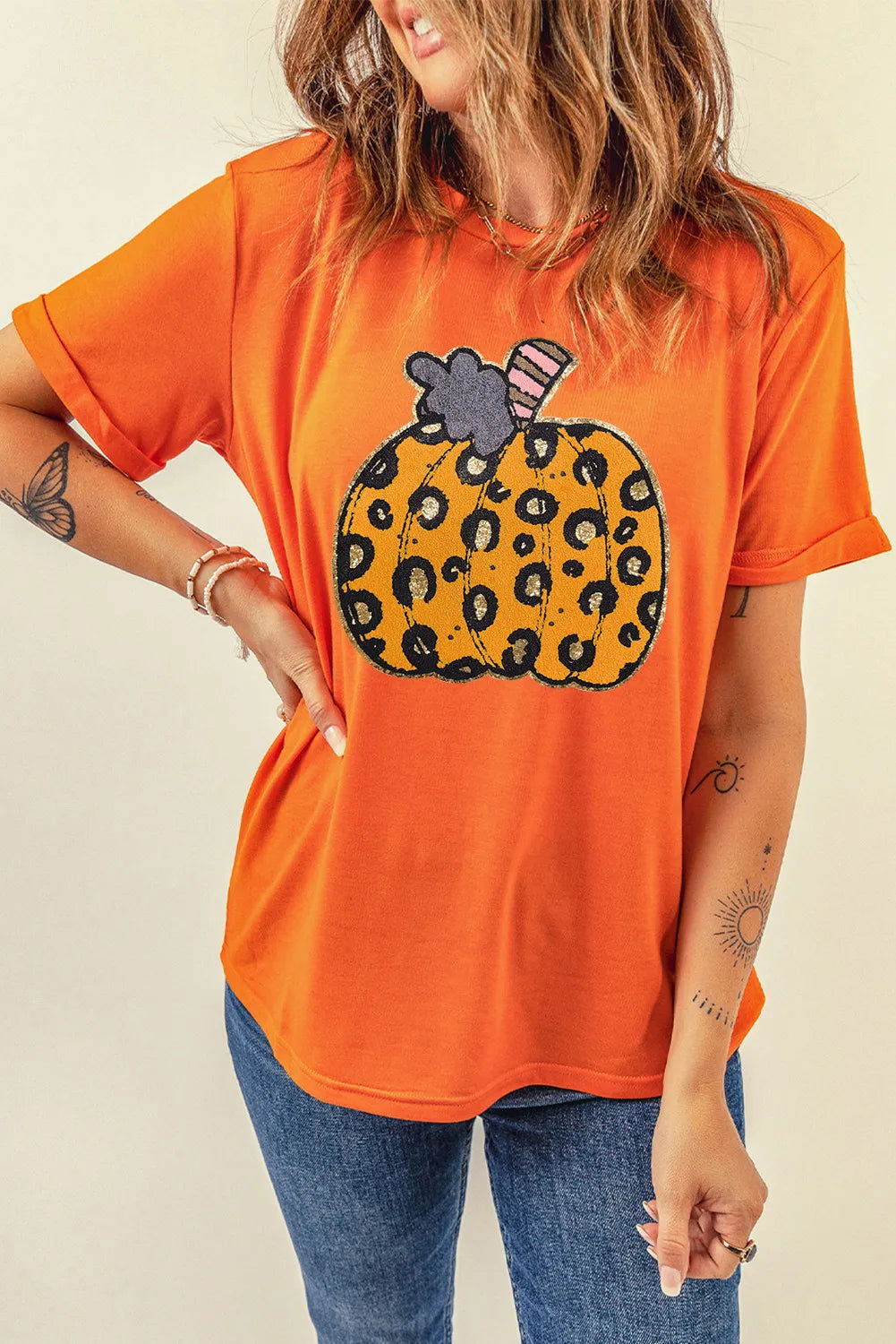 Pumpkin Round Neck Short Sleeve T-Shirt - Candle Divas