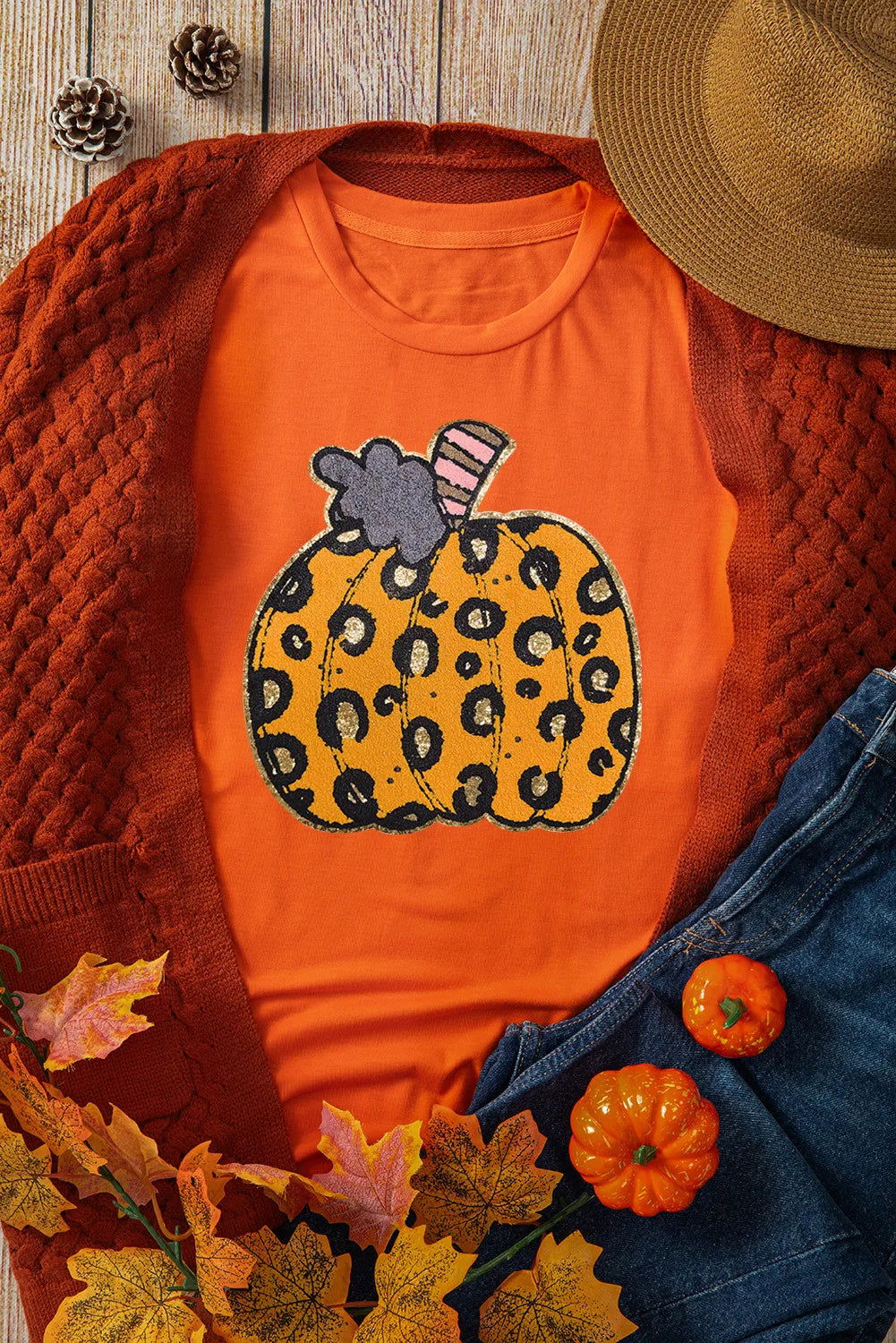 Pumpkin Round Neck Short Sleeve T-Shirt - Candle Divas