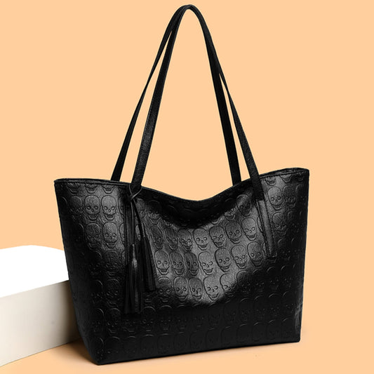 Skeleton Pattern PU Leather Tote Bag - Candle Divas