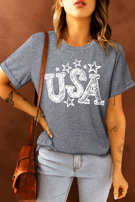 USA Star Graphic Round Neck Tee - Candle Divas