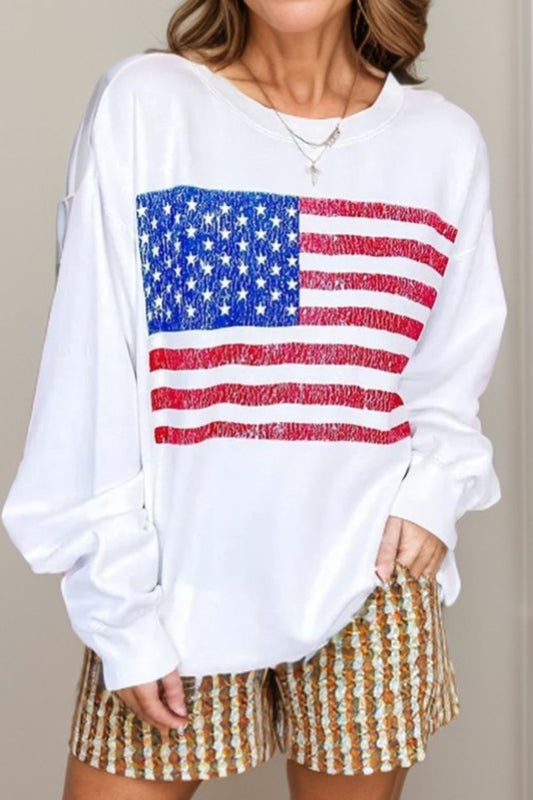 US Flag Round Neck Long Sleeve Sweatshirt - Candle Divas