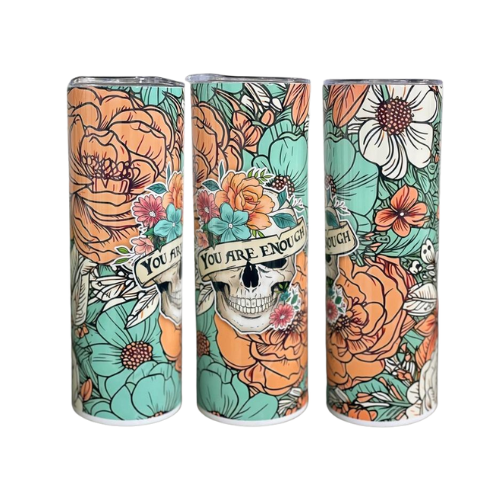 You Are Enough Floral Skull 20 Oz Skinny Tumbler - Candle Divas