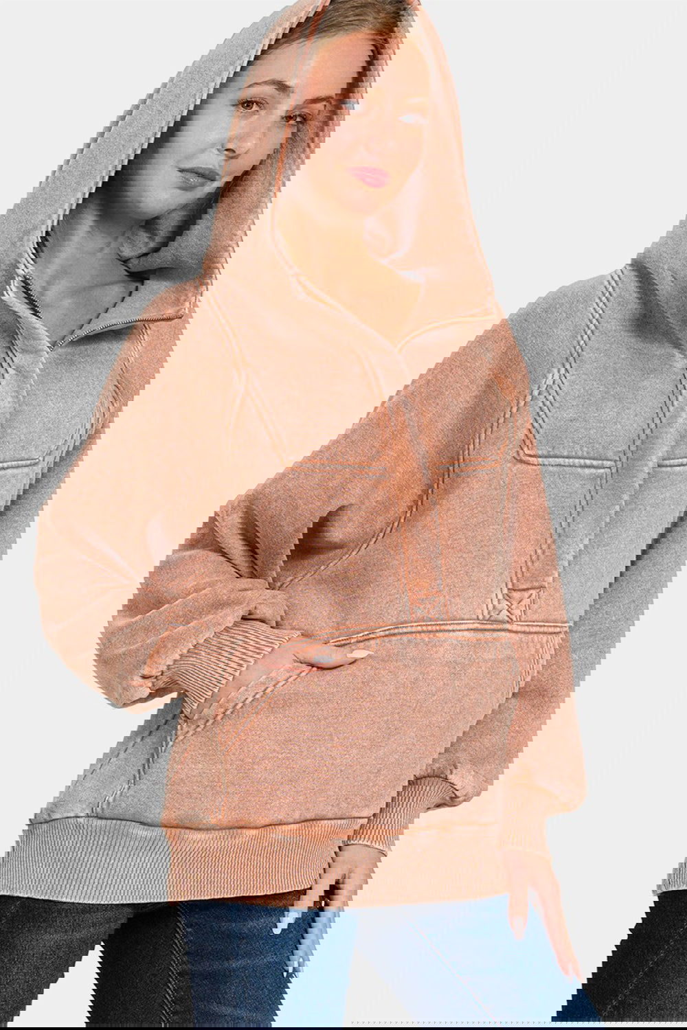 Zenana Acid Wash Fleece Kangaroo Hoodie - Candle Divas