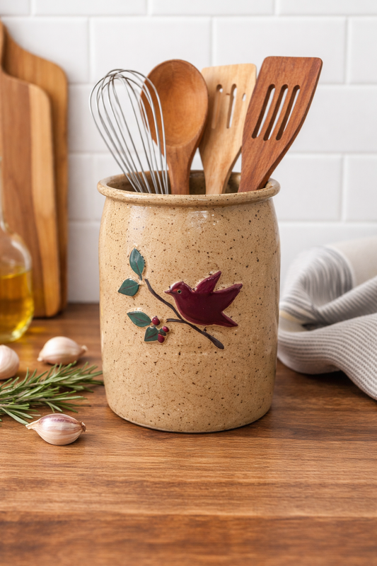 Cardinal on Branch Ceramic Spoon Crock