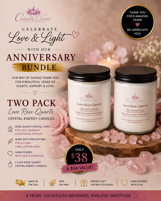 Love Rose Quartz Crystal Energy Candle Two Pack