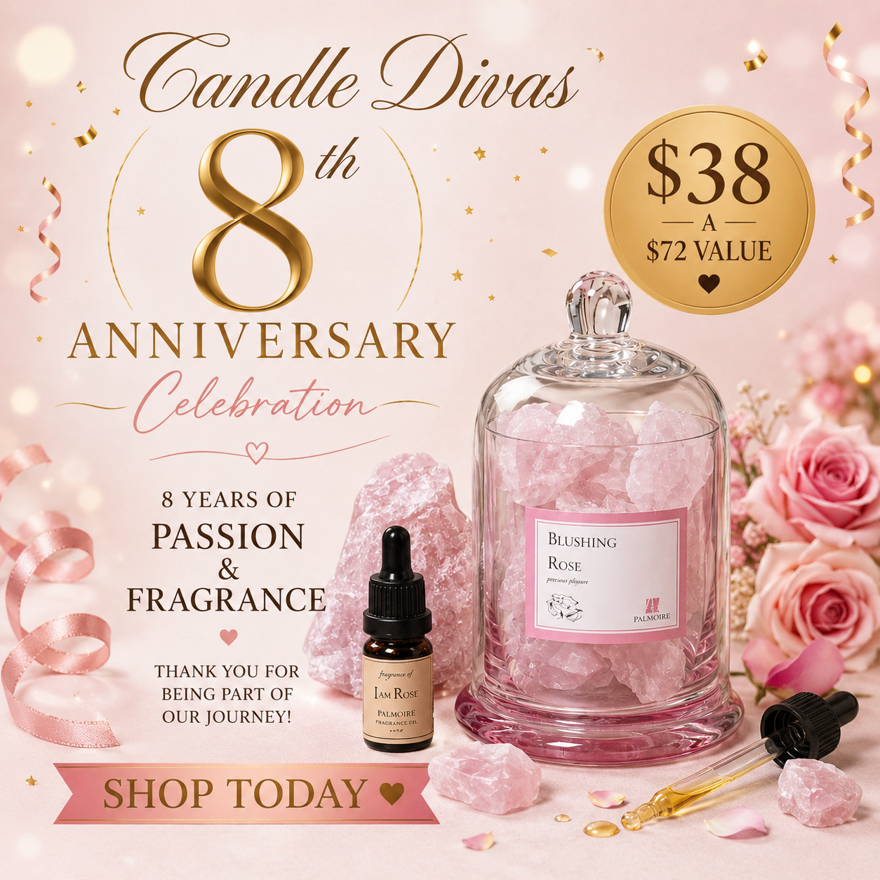 Blushing Rosé Gemstone Diffuser with Rose Quartz