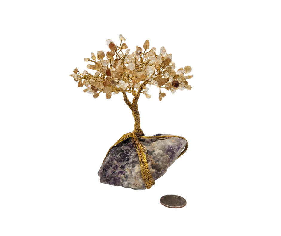 Citrine Gemstone Tree With Chevron Amethyst Base