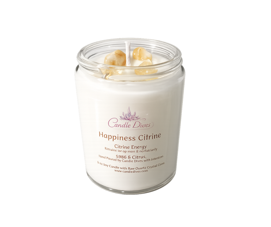 Happiness Citrine Crystal Energy Candle