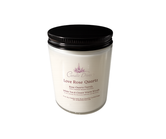Love Rose Quartz Crystal Energy Candle
