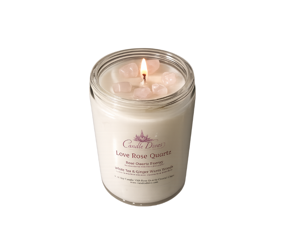 Love Rose Quartz Crystal Energy Candle Two Pack