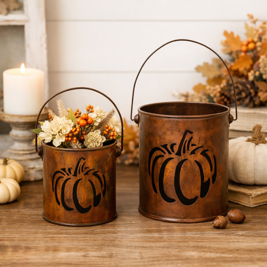 Farmhouse Fall Decor Spooky Rustic Style Pumpkin Cutout Buckets