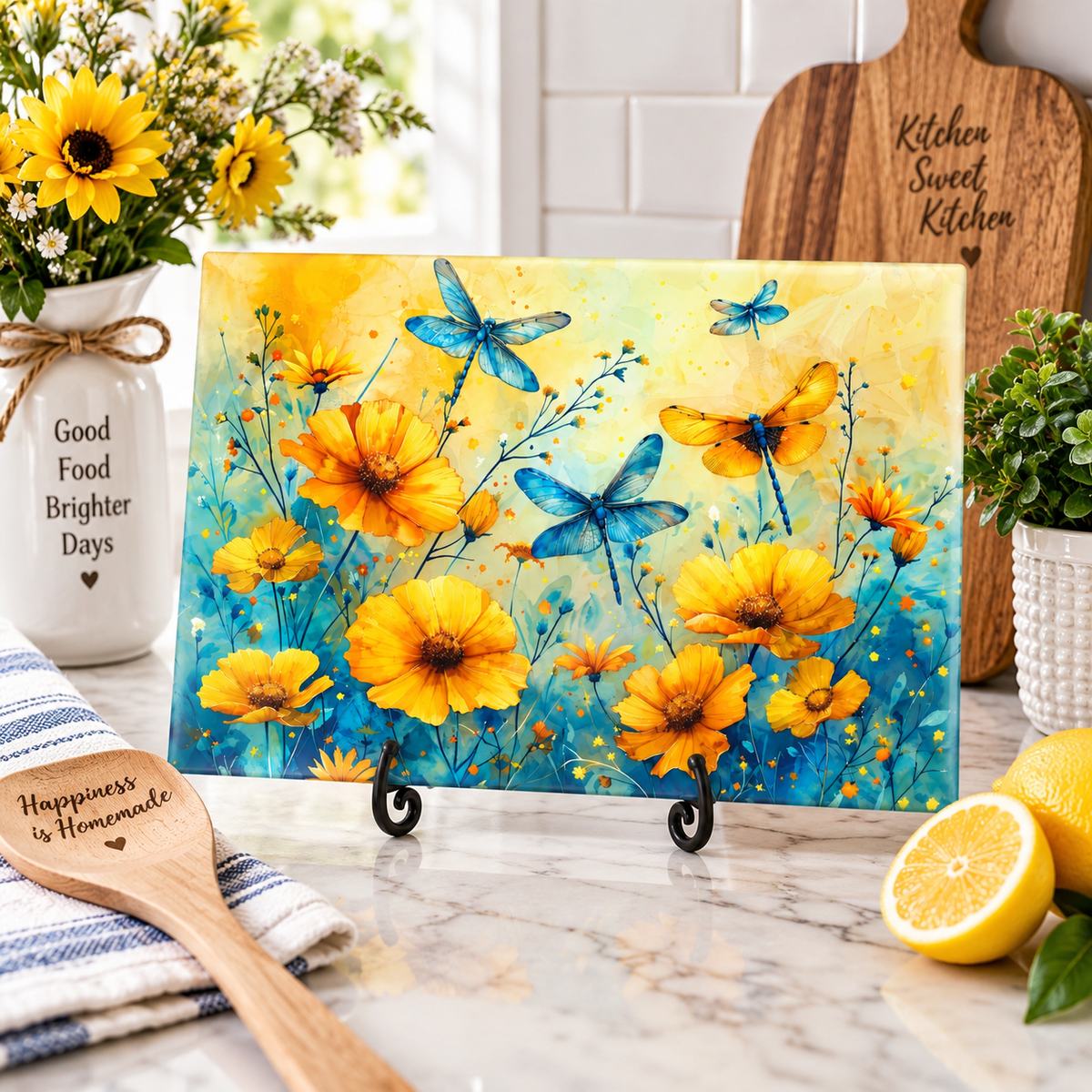 Watercolor Dragonfly Nature Lovers Glass Cutting Board