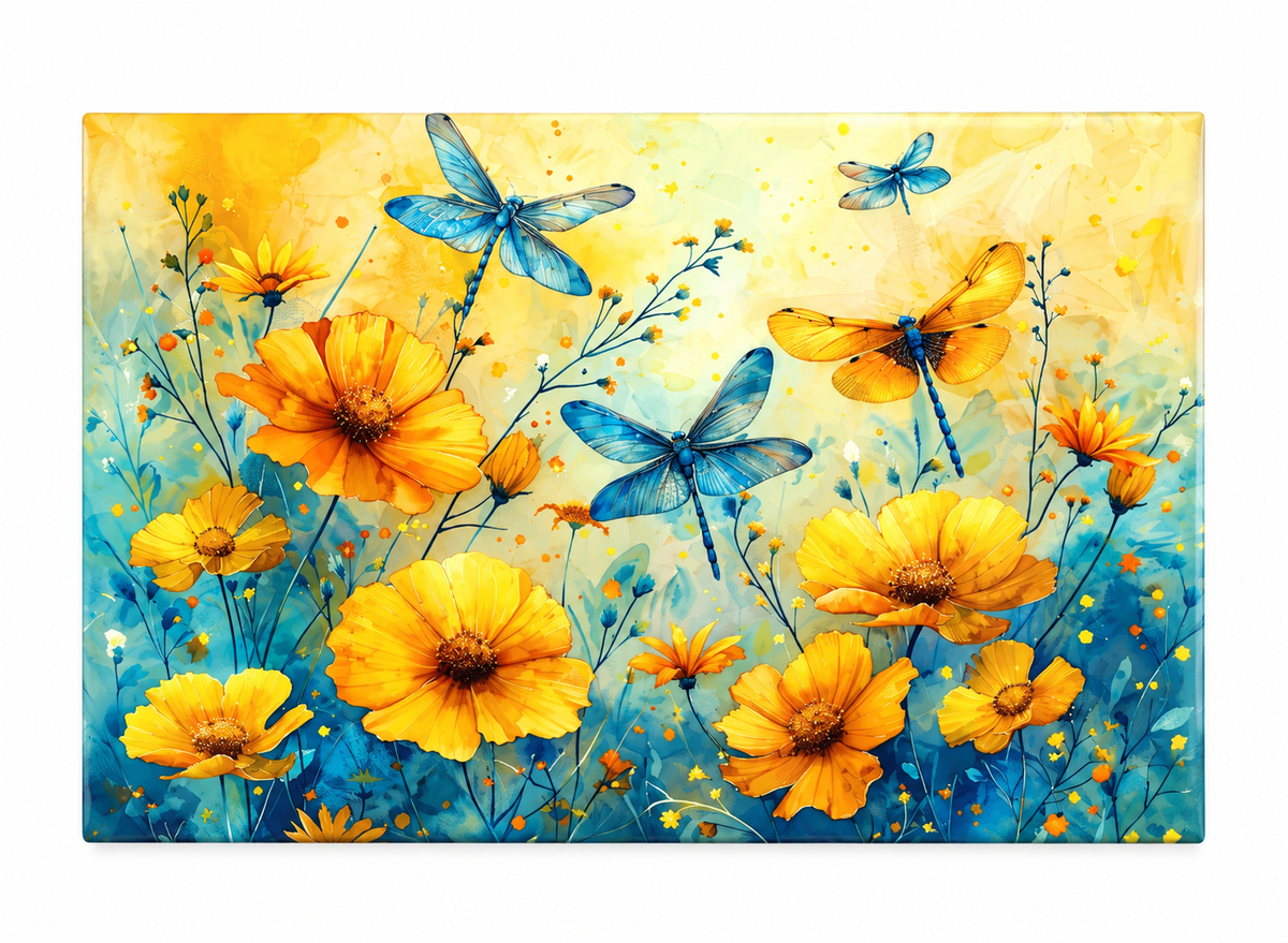 Watercolor Dragonfly Nature Lovers Glass Cutting Board