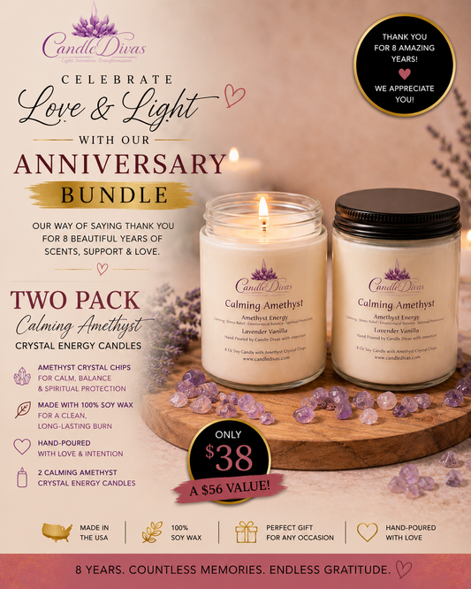 Calming Amethyst Crystal Energy Candle Two Pack