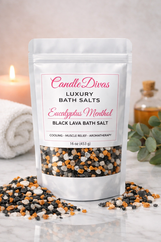 Candle Divas Eucalyptus Menthol Black Lava Bath Salt – Cooling Muscle Relief Soak