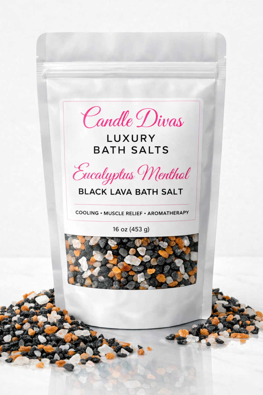 Candle Divas Eucalyptus Menthol Black Lava Bath Salt – Cooling Muscle Relief Soak
