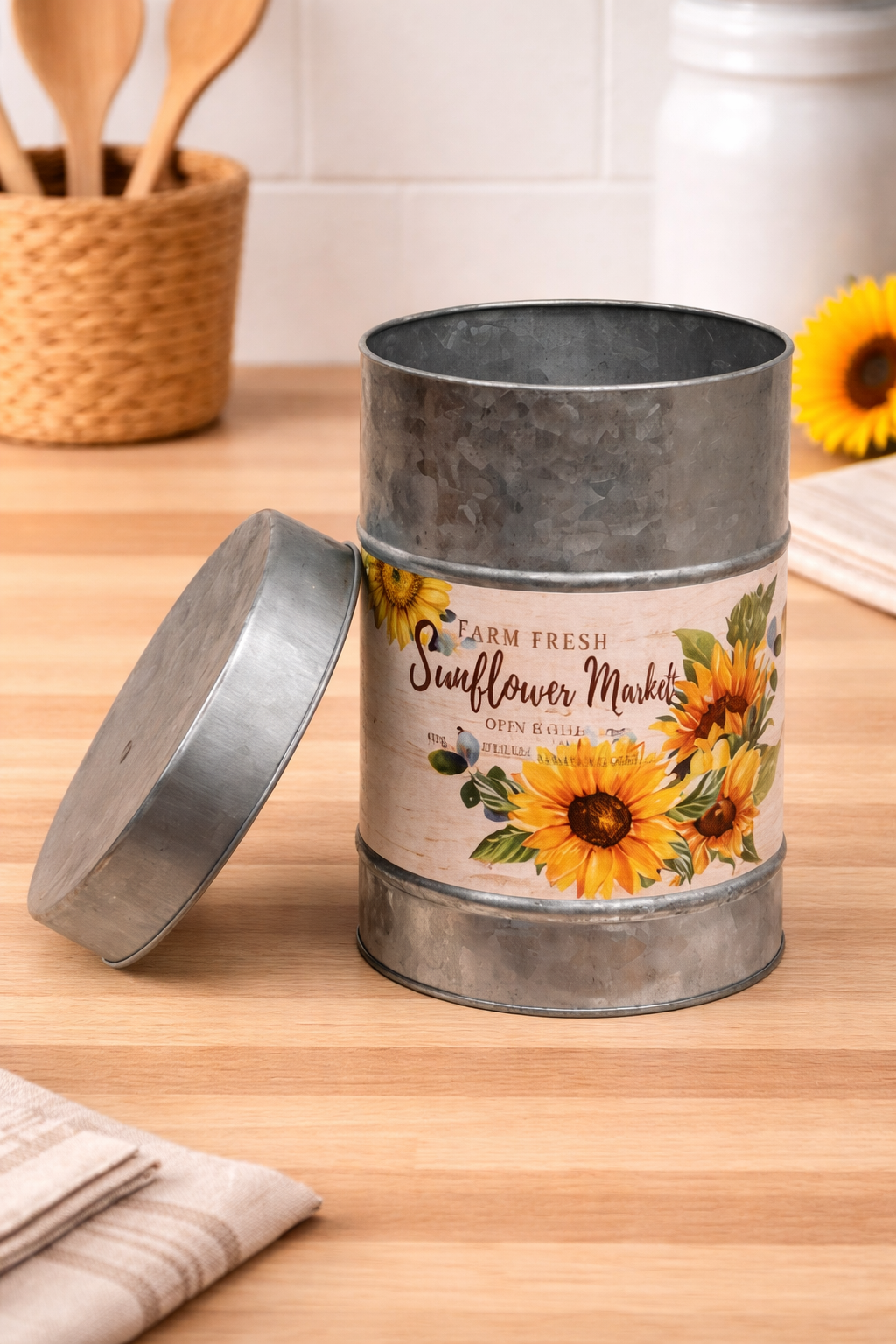 Farm Fresh Sunflower Market Metal Canister