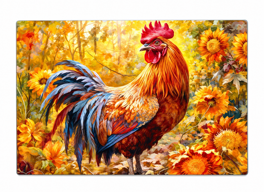 Fall Farmhouse Rooster Glass Cutting Board | Candle Divas