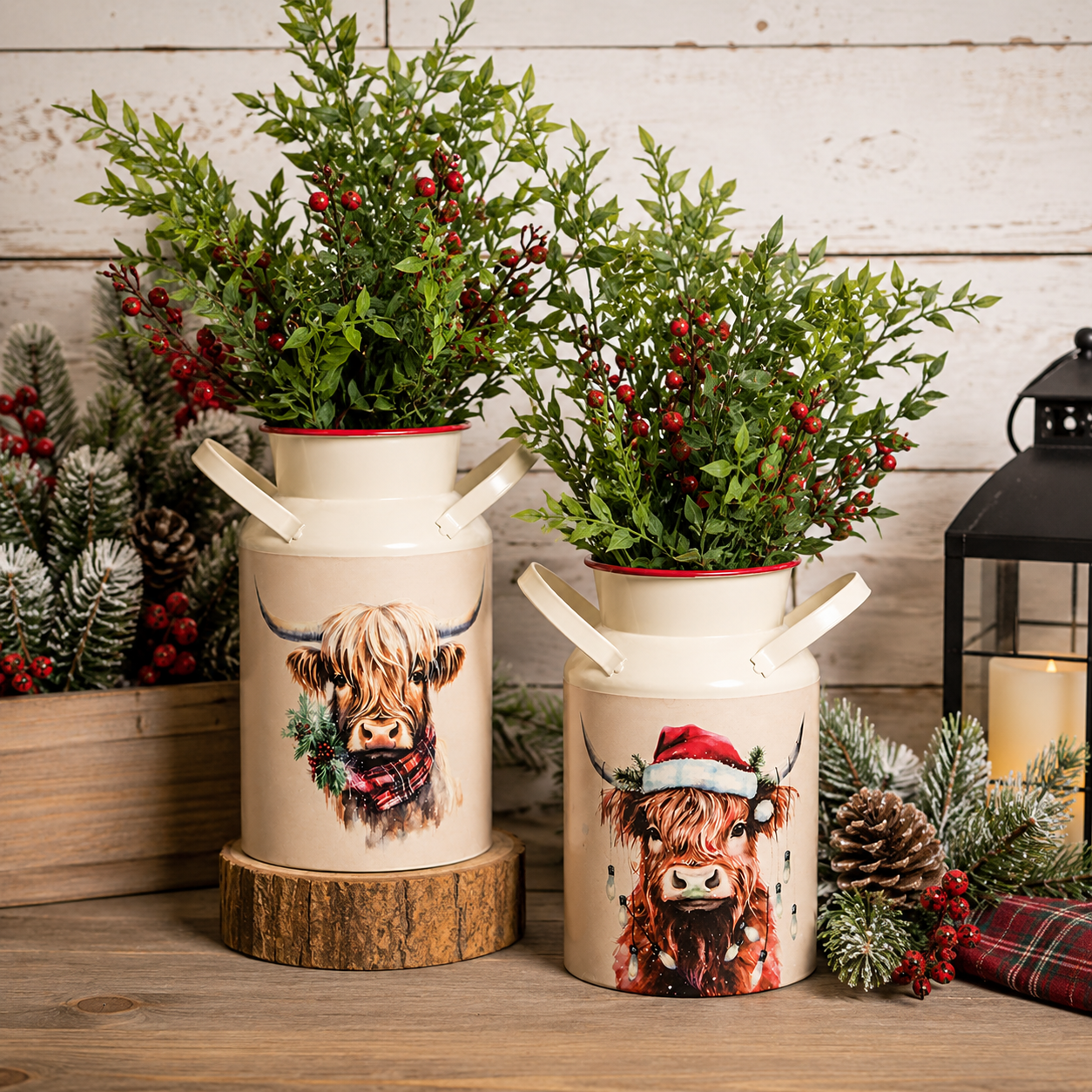 Holiday Highland Milk Can – 2 Assorted