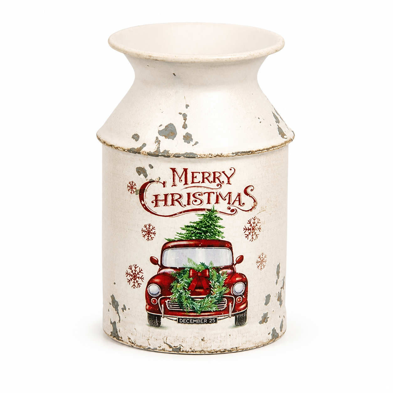 Metal Merry Christmas Truck Milk Can