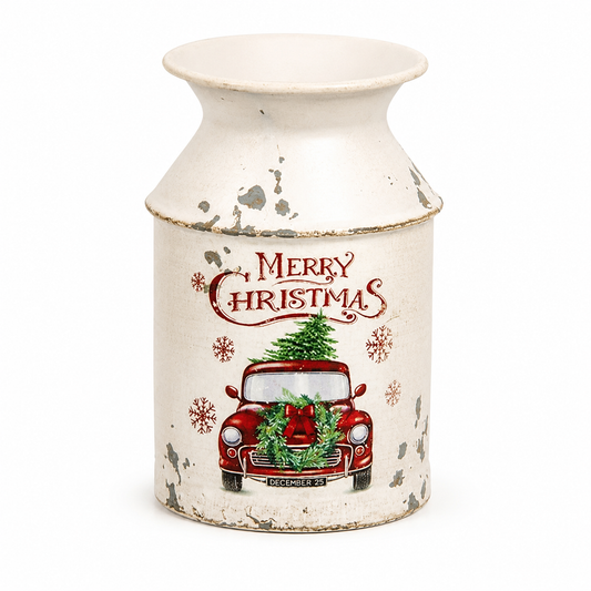 Metal Merry Christmas Truck Milk Can