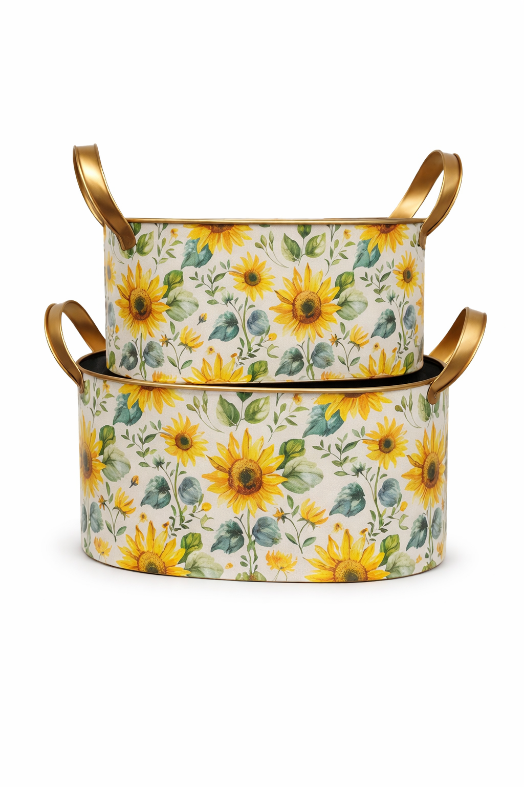 Oval Metal Sunflowers Buckets With Handles