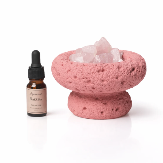 Pink moon aromatherapy diffuser with Rose Quartz crystals and Sakura fragrance oil