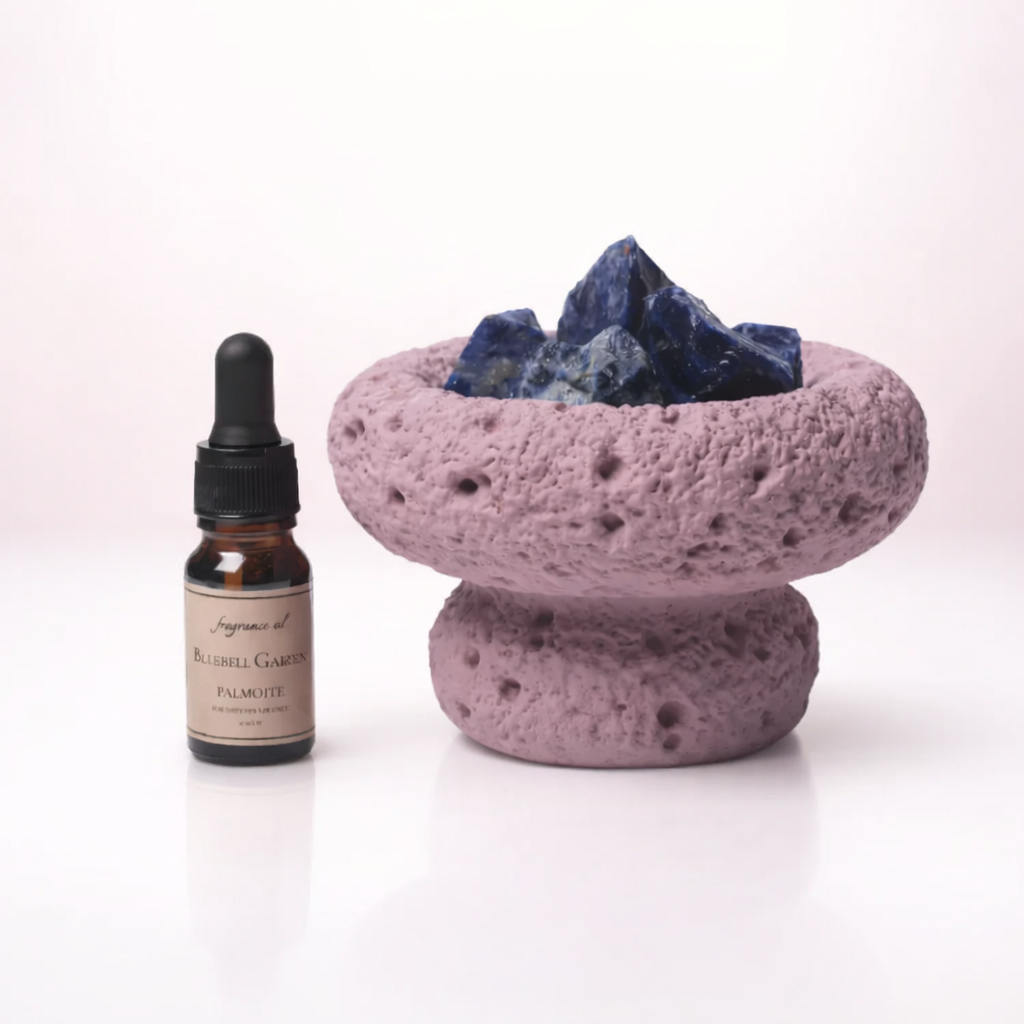 Purple moon aromatherapy diffuser with amethyst gemstones and Bluebell Garden fragrance oil