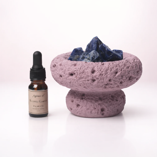 Purple moon aromatherapy diffuser with amethyst gemstones and Bluebell Garden fragrance oil