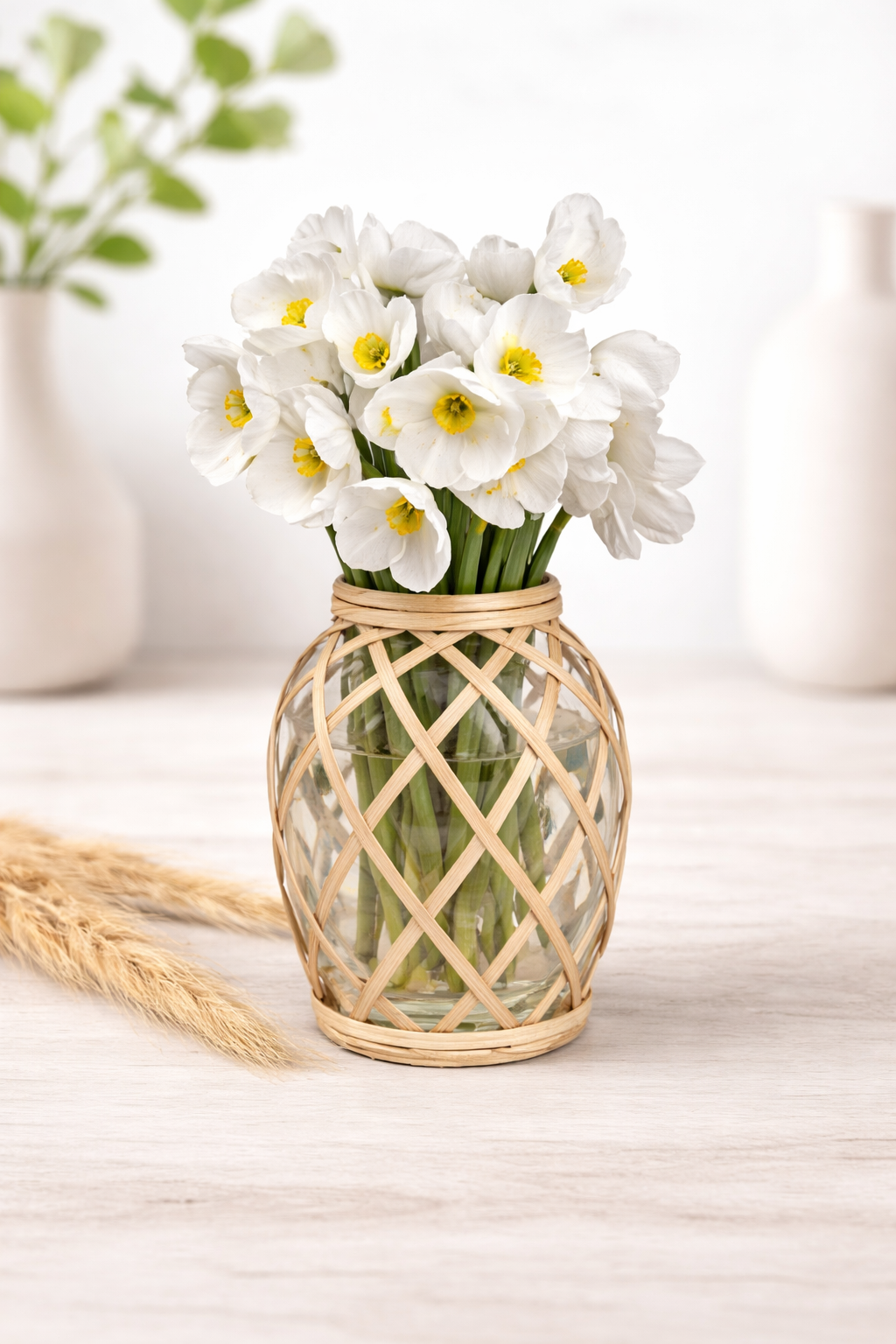 Rattan Wrapped Glass Vase