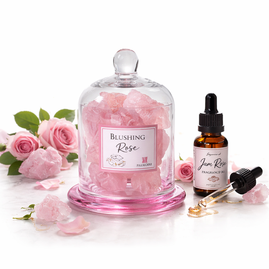 Blushing Rosé gemstone diffuser with rose quartz crystals