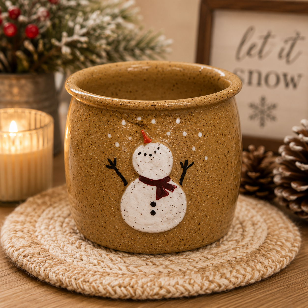 Snowman Glazed Mini Crock