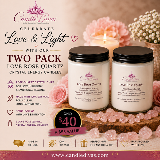 Love Rose Quartz Crystal Energy Candle Two Pack